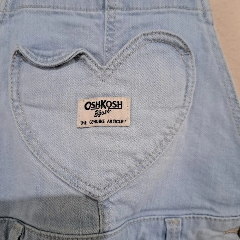 OSHKOSH B'GOSH DENIM OVERALL DRESS SKIRT WITH HEART SHAPED BIB POCKET FRAYED HEM